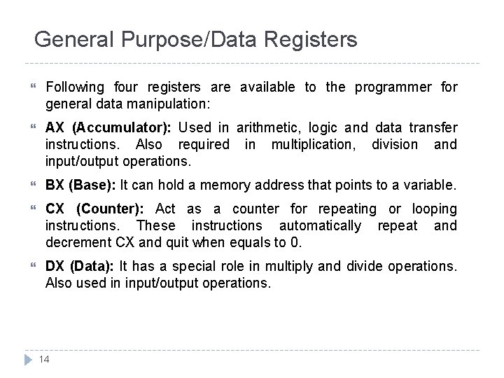 General Purpose/Data Registers Following four registers are available to the programmer for general data