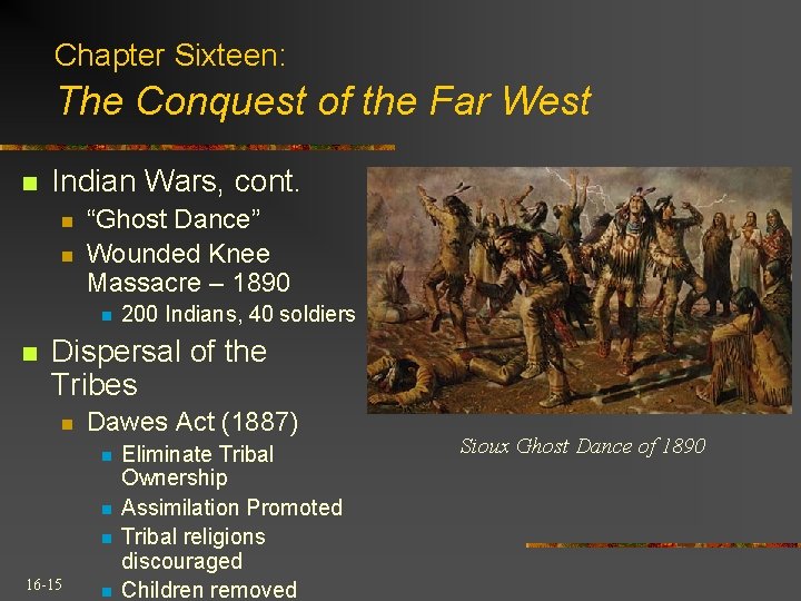 Chapter Sixteen: The Conquest of the Far West n Indian Wars, cont. n n