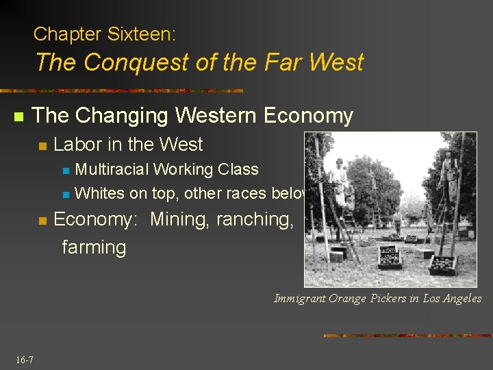 Chapter Sixteen: The Conquest of the Far West n The Changing Western Economy n