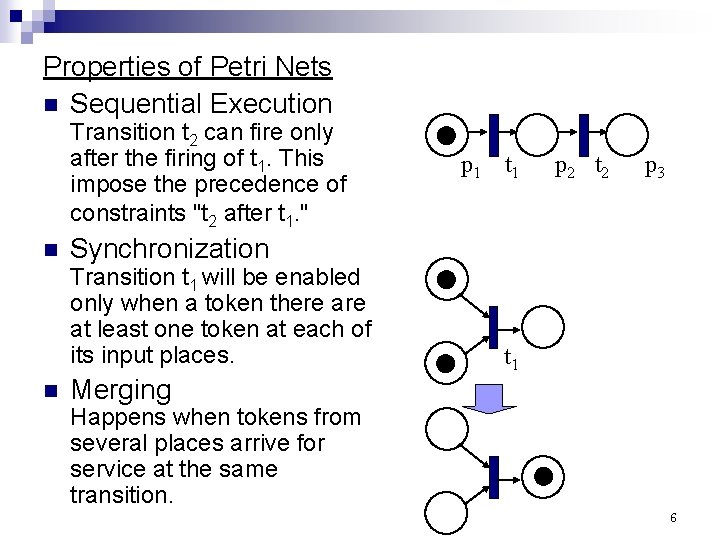 Properties of Petri Nets n Sequential Execution Transition t 2 can fire only after