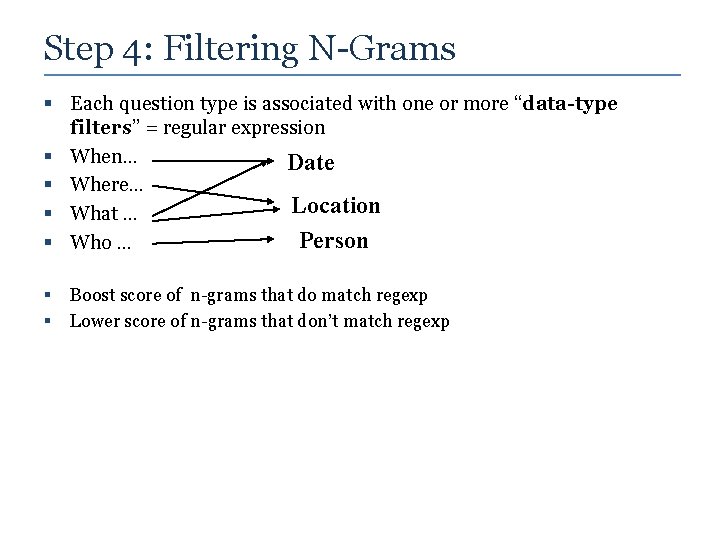 Step 4: Filtering N-Grams § Each question type is associated with one or more