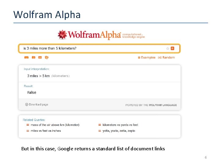 Wolfram Alpha But in this case, Google returns a standard list of document links