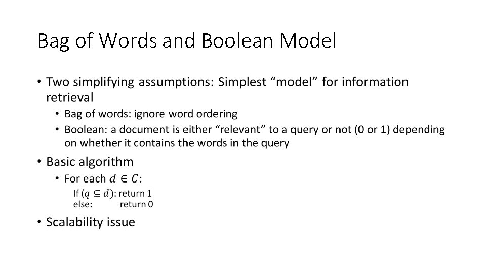 Bag of Words and Boolean Model • 