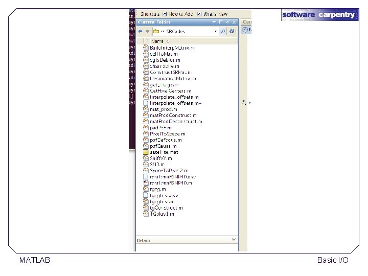 MATLAB Basic I/O MATLAB Basic I/O