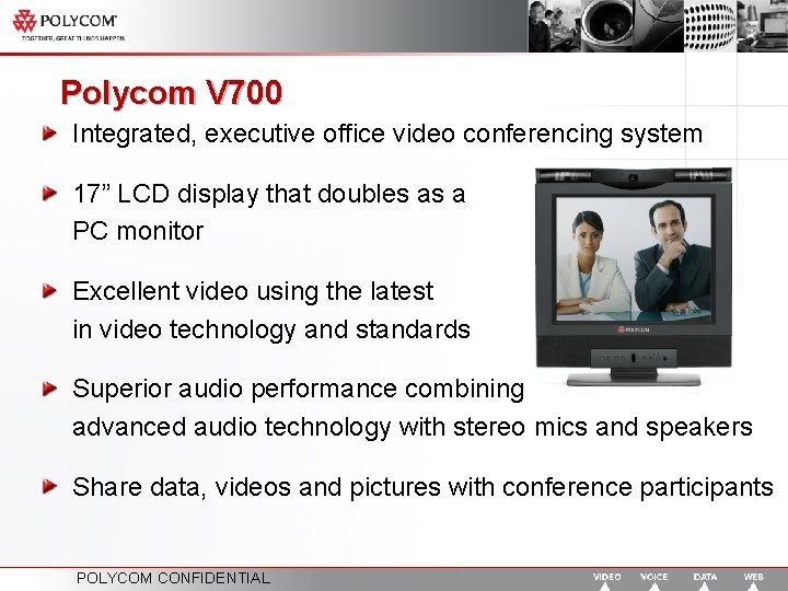 Polycom V 700 Integrated, executive office video conferencing system 17” LCD display that doubles