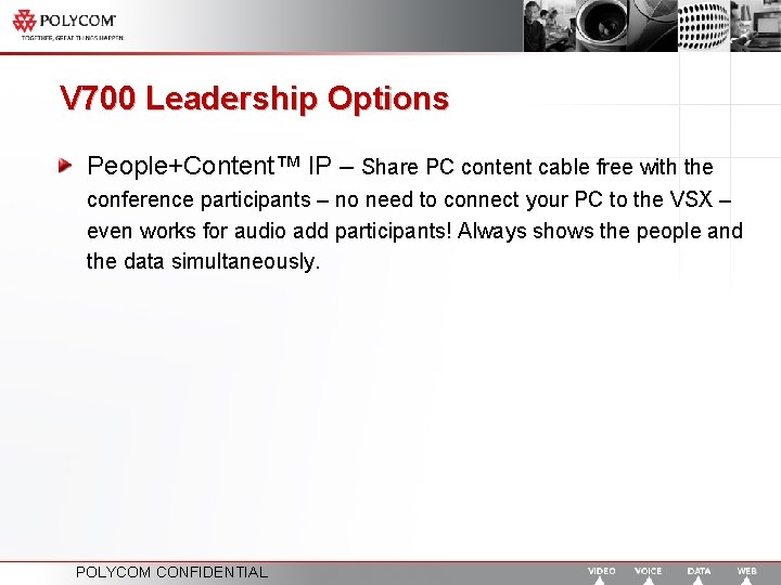 V 700 Leadership Options People+Content™ IP – Share PC content cable free with the