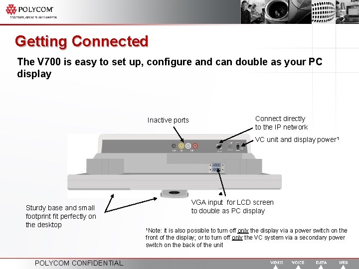 Getting Connected The V 700 is easy to set up, configure and can double