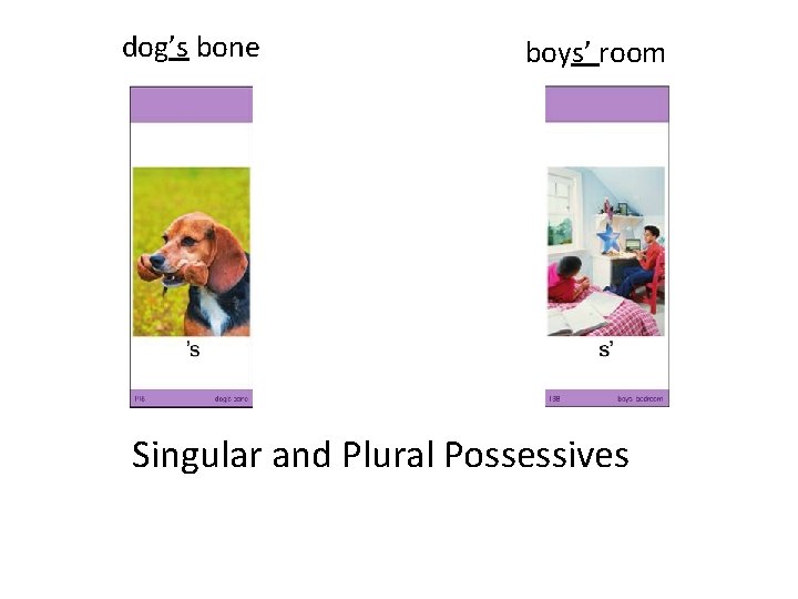dog’s bone boys’ room Singular and Plural Possessives 