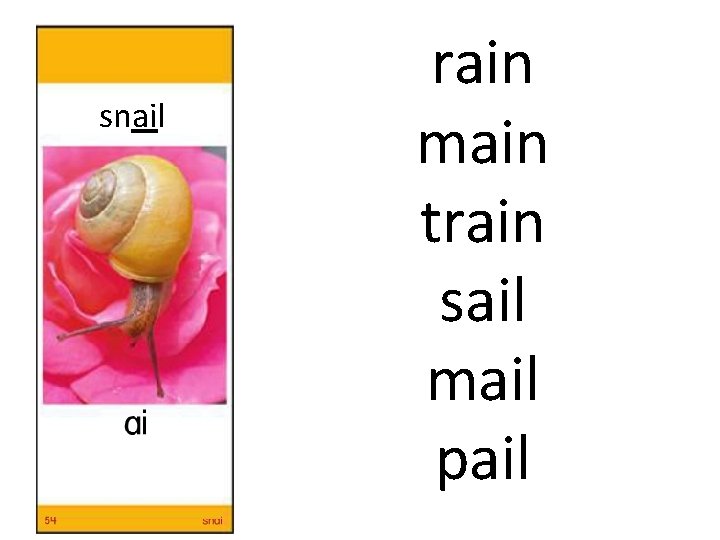 snail rain main train sail mail pail 