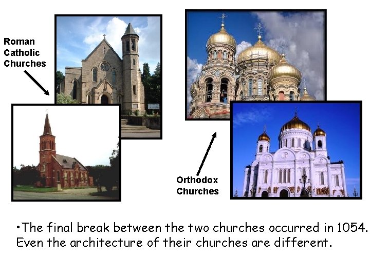 Roman Catholic Churches Orthodox Churches • The final break between the two churches occurred