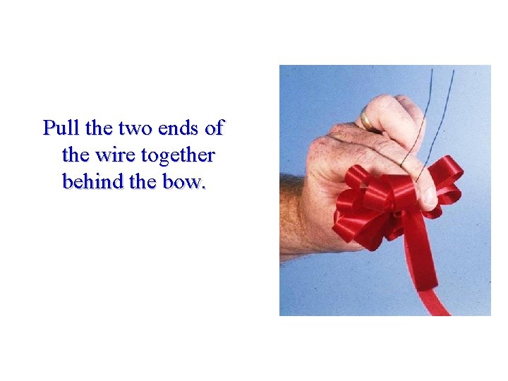 Pull the two ends of the wire together behind the bow. 