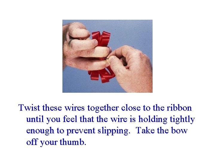 Twist these wires together close to the ribbon until you feel that the wire