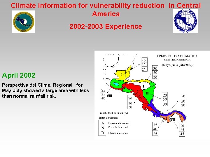 Climate information for vulnerability reduction in Central America 2002 -2003 Experience April 2002 Perspectiva