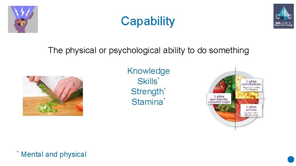 Capability The physical or psychological ability to do something Knowledge Skills* Strength* Stamina* *