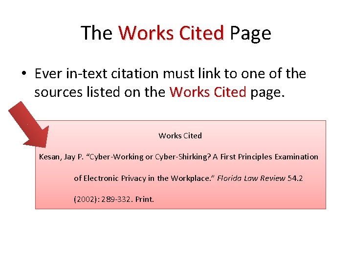 The Works Cited Page Works Cited • Ever in-text citation must link to one