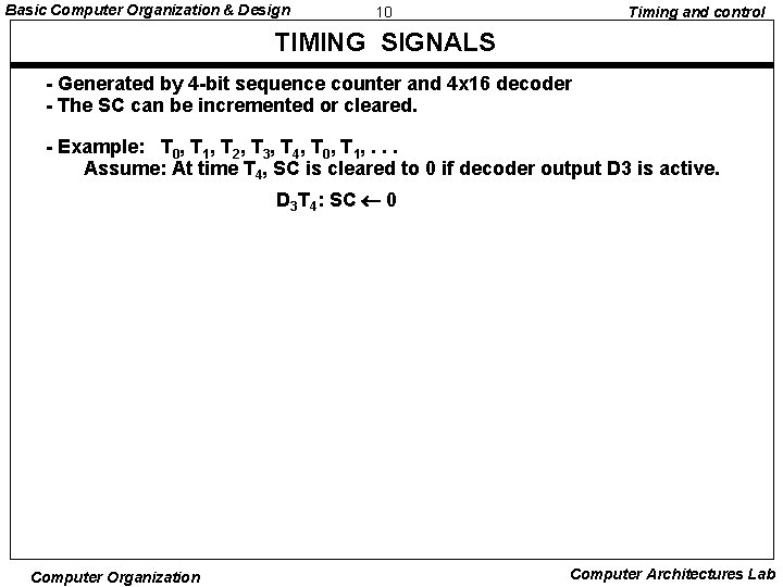 Basic Computer Organization & Design 10 Timing and control TIMING SIGNALS - Generated by