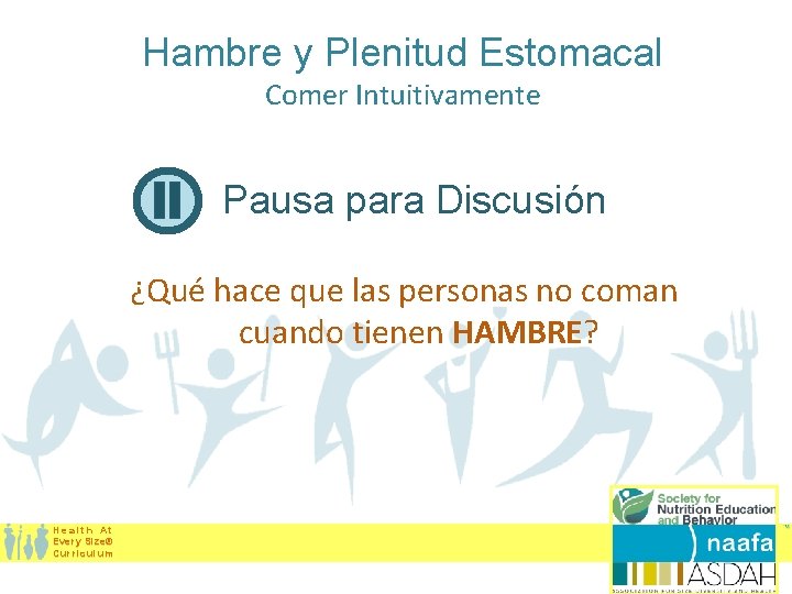 Hambre y Plenitud Estomacal Comer Intuitivamente Pausa para Discusión ¿Qué hace que las personas