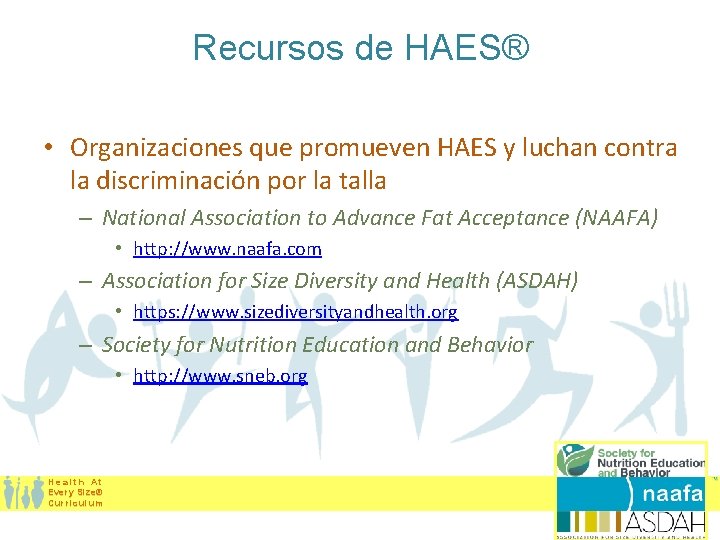 Recursos de HAES® • Organizaciones que promueven HAES y luchan contra la discriminación por