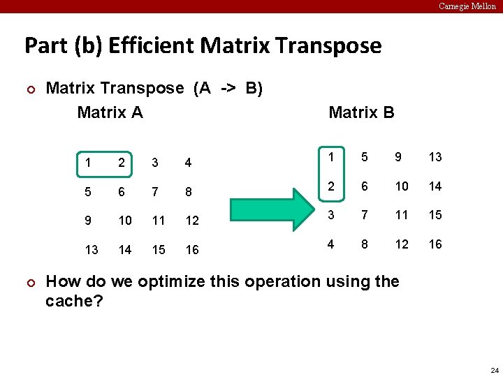 Carnegie Mellon Part (b) Efficient Matrix Transpose ¢ ¢ Matrix Transpose (A -> B)