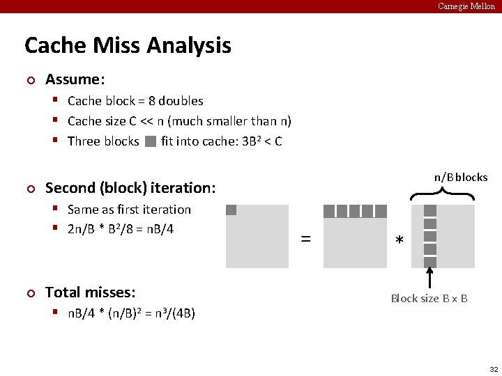 Carnegie Mellon Cache Miss Analysis ¢ Assume: § Cache block = 8 doubles §