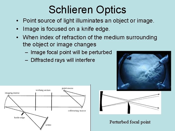 Schlieren Optics • Point source of light illuminates an object or image. • Image