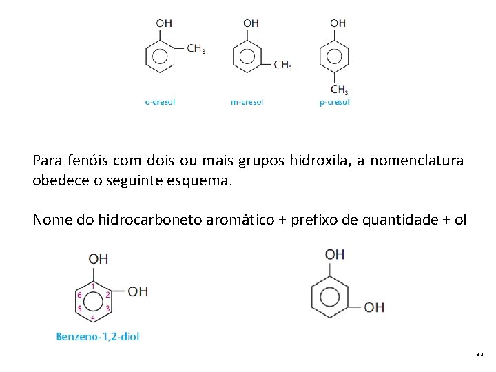 Para fenóis com dois ou mais grupos hidroxila, a nomenclatura obedece o seguinte esquema.