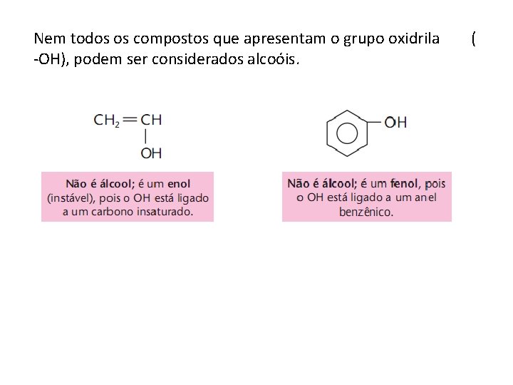 Nem todos os compostos que apresentam o grupo oxidrila ( -OH), podem ser considerados