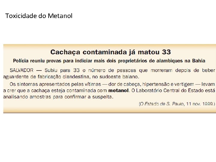 Toxicidade do Metanol 