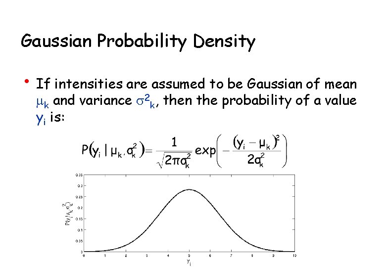 Gaussian Probability Density • If intensities are assumed to be Gaussian of mean mk