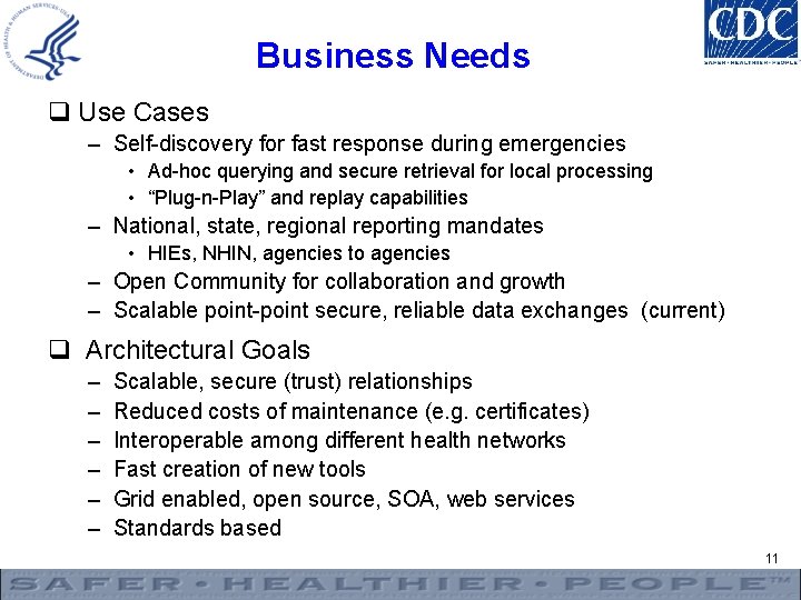 Business Needs q Use Cases – Self-discovery for fast response during emergencies • Ad-hoc