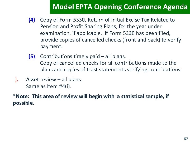 Model EPTA Opening Conference Agenda (4) Copy of Form 5330, Return of Initial Excise