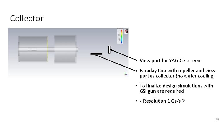Collector • View port for YAG: Ce screen • Faraday Cup with repeller and