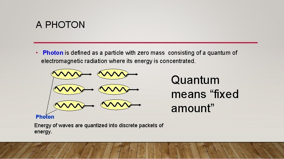 A PHOTON • Photon is defined as a particle with zero mass consisting of