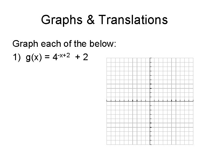 Graphs & Translations Graph each of the below: 1) g(x) = 4 -x+2 +