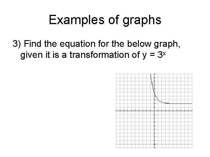 Examples of graphs 3) Find the equation for the below graph, given it is