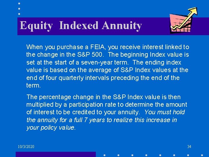 Equity Indexed Annuity When you purchase a FEIA, you receive interest linked to the