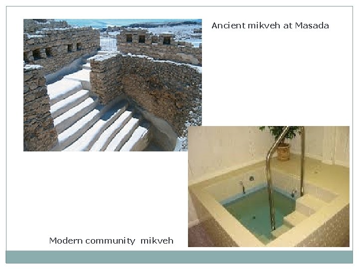 Ancient mikveh at Masada Modern community mikveh 