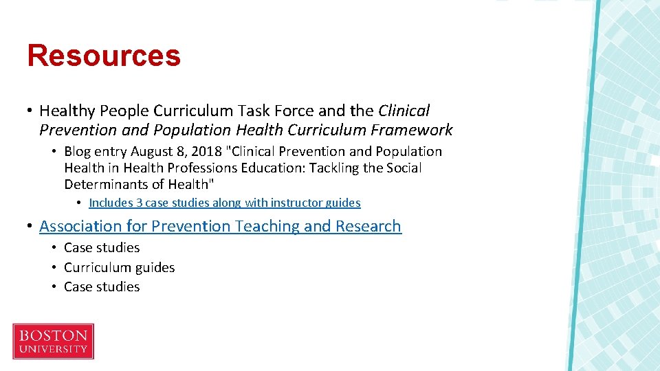 Resources • Healthy People Curriculum Task Force and the Clinical Prevention and Population Health