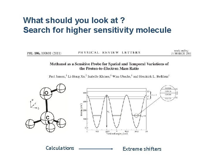 What should you look at ? Search for higher sensitivity molecule Calculations Extreme shifters