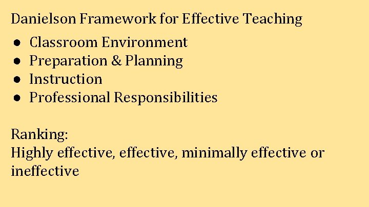 Danielson Framework for Effective Teaching ● ● Classroom Environment Preparation & Planning Instruction Professional