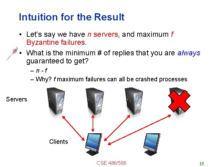 Intuition for the Result • Let’s say we have n servers, and maximum f