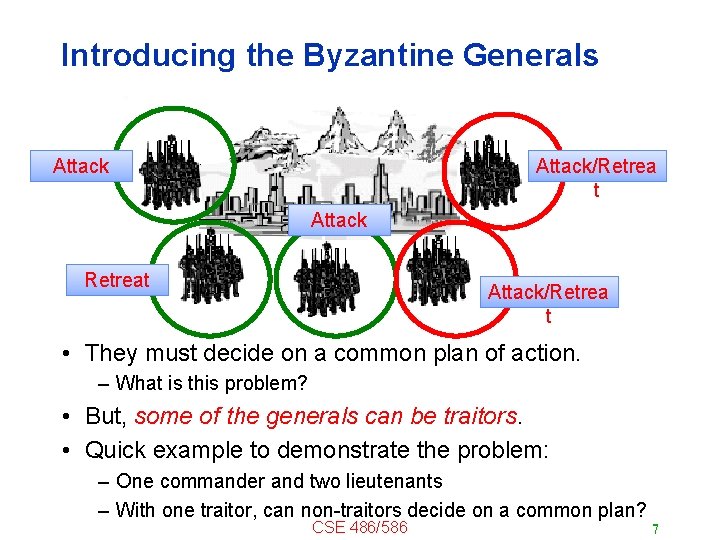 Introducing the Byzantine Generals Attack/Retrea t Attack Retreat Attack/Retrea t • They must decide