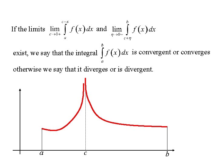 and If the limits exist, we say that the integral is convergent or converges and If the limits exist, we say that the integral is convergent or converges