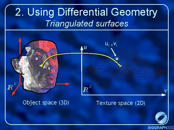 2. Using Differential Geometry Triangulated surfaces Pi IR 3 u IR Object space (3