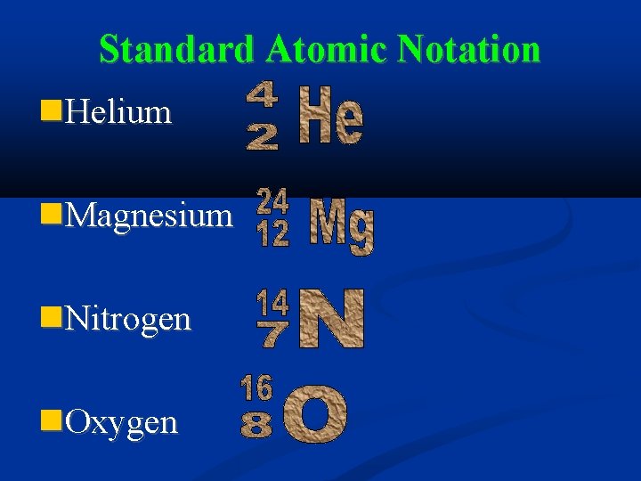 Standard Atomic Notation Helium Magnesium Nitrogen Oxygen 
