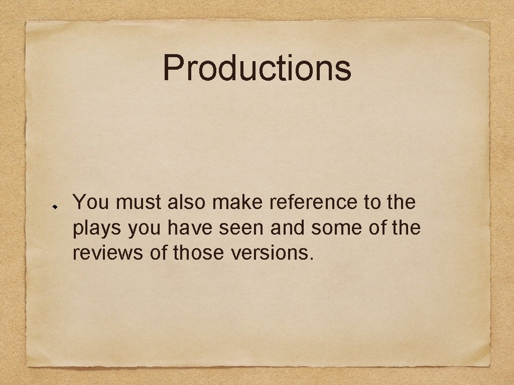 Productions You must also make reference to the plays you have seen and some