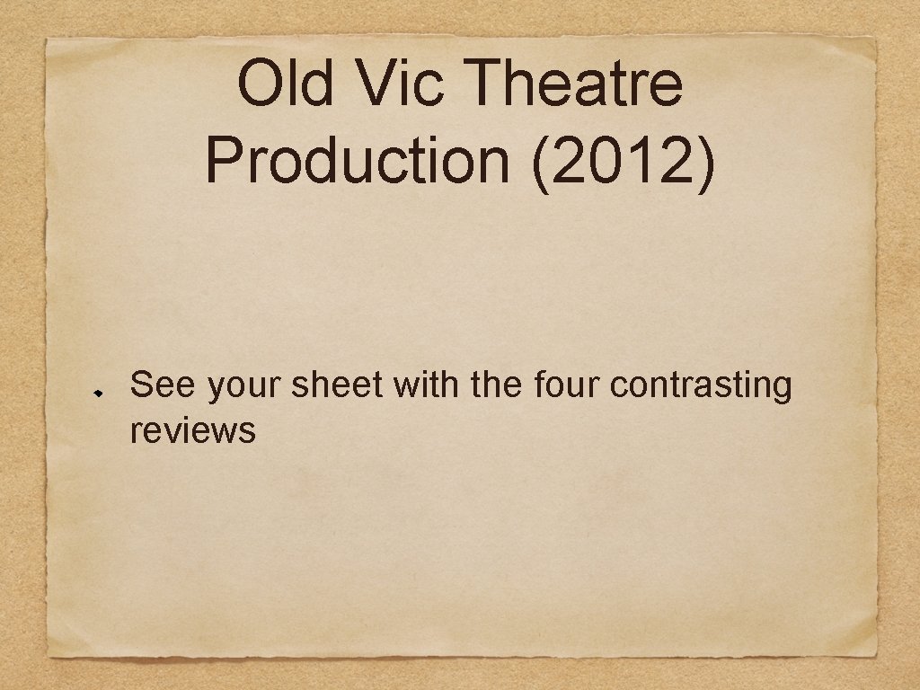 Old Vic Theatre Production (2012) See your sheet with the four contrasting reviews 