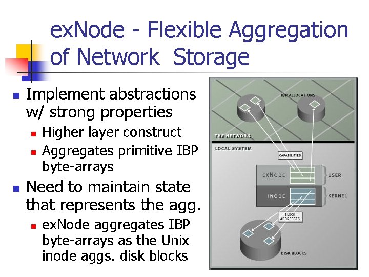 ex. Node - Flexible Aggregation of Network Storage n Implement abstractions w/ strong properties