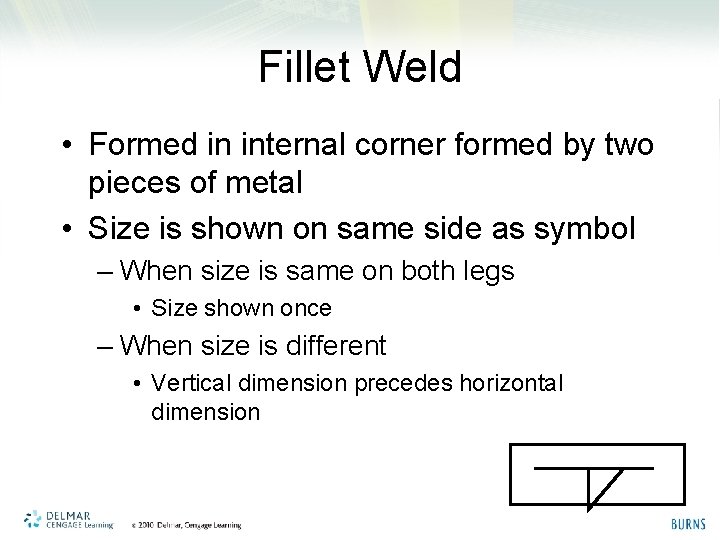 Fillet Weld • Formed in internal corner formed by two pieces of metal •