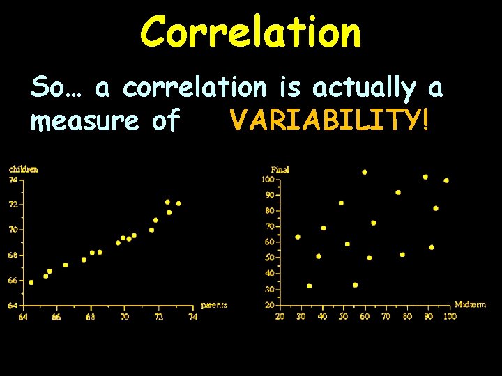 Correlation So… a correlation is actually a measure of VARIABILITY! 